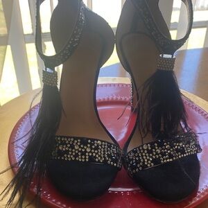Unk Black Feather & Rhinestone Evening Heels